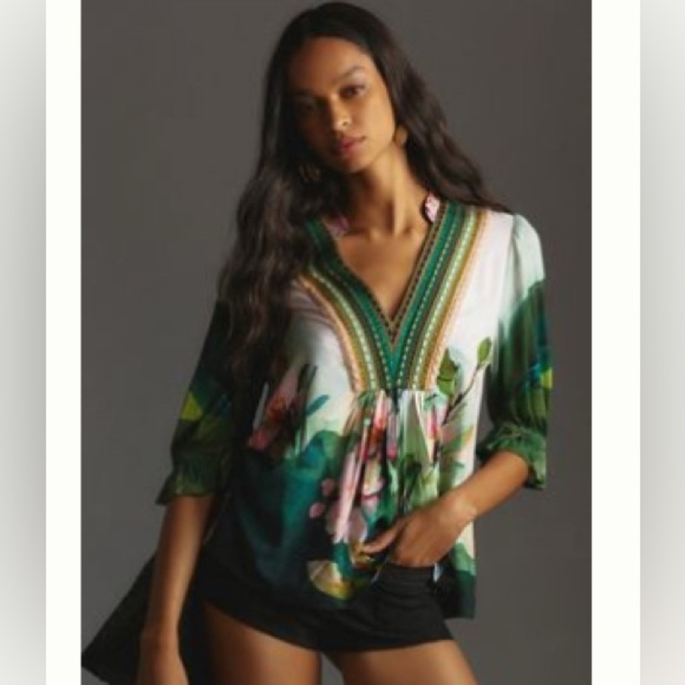 Anthropologie Bl-nk London Stephanie Top Dark Green Medium